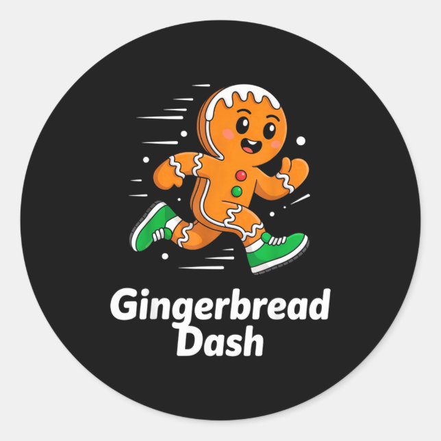 Pegatina Redonda Christmas Gingerbread Dash Running Runner Xmas Mar (Anverso)