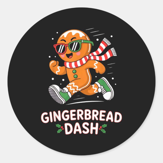 Pegatina Redonda Christmas Gingerbread Dash Running Runner Xmas Mar (Anverso)
