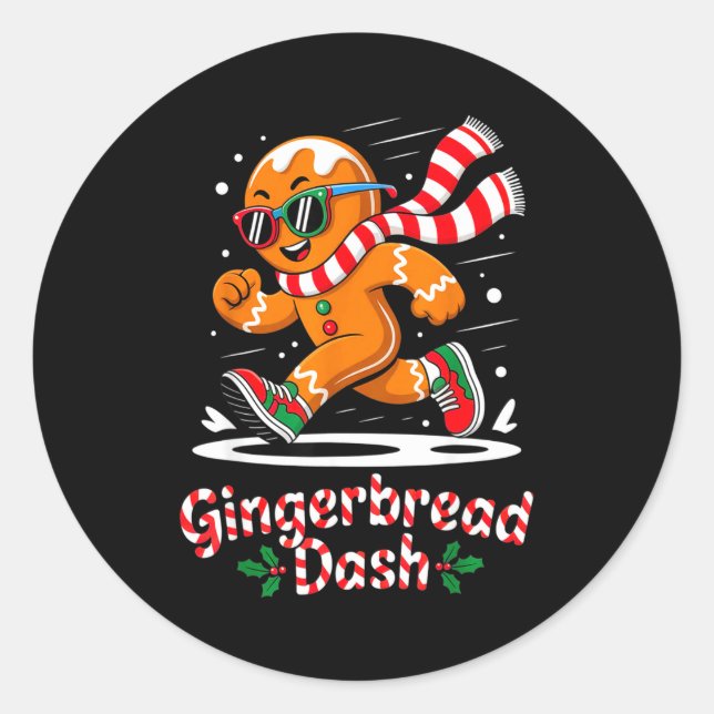Pegatina Redonda Christmas Gingerbread Dash Running Runner Xmas Mar (Anverso)