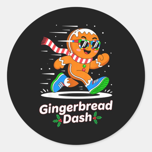 Pegatina Redonda Christmas Gingerbread Dash Running Runner Xmas Mar (Anverso)
