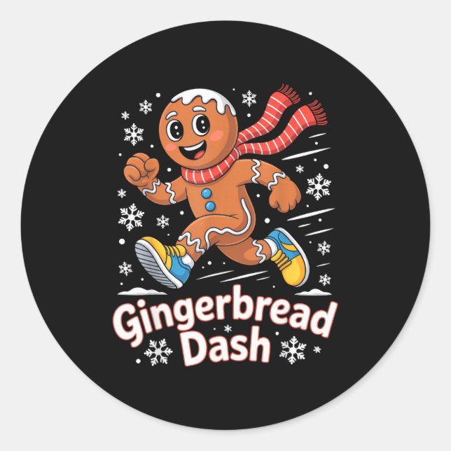 Pegatina Redonda Christmas Gingerbread Dash Running Runner Xmas Mar (Anverso)