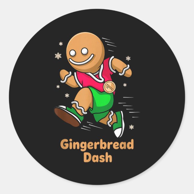 Pegatina Redonda Christmas Gingerbread Dash Running Runner Xmas Mar (Anverso)