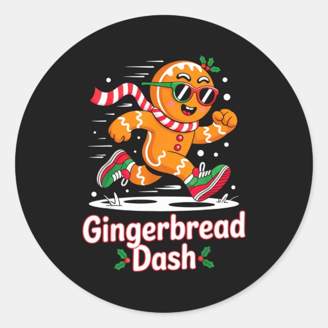 Pegatina Redonda Christmas Gingerbread Dash Running Runner Xmas Mar (Anverso)