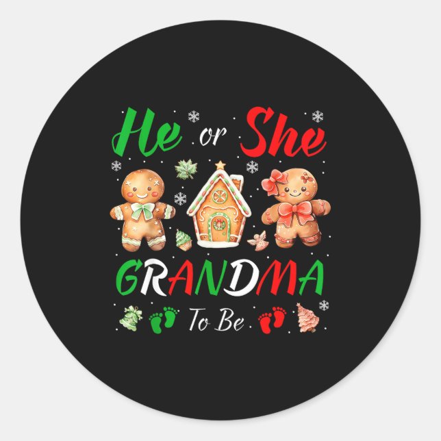 Pegatina Redonda Christmas Gingerbread Gender Reveal He Or She Gran (Anverso)