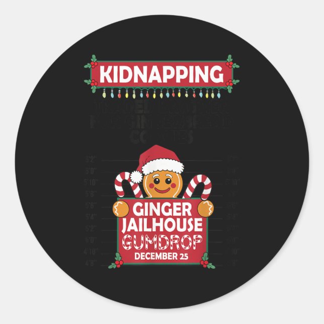 Pegatina Redonda Christmas Gingerbread Man Ginger Jailhouse Kidnapn (Anverso)