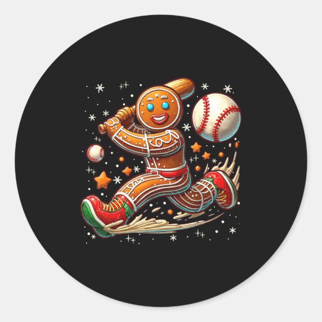 Pegatina Redonda Christmas Gingerbread Man Srts Player Funny Baseba (Anverso)