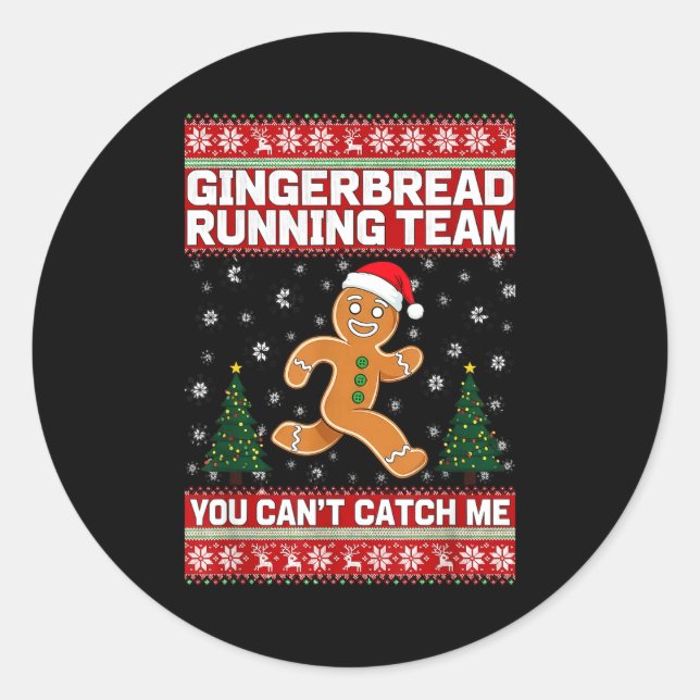 Pegatina Redonda Christmas Gingerbread Running Team Funny Xmas Tee  (Anverso)