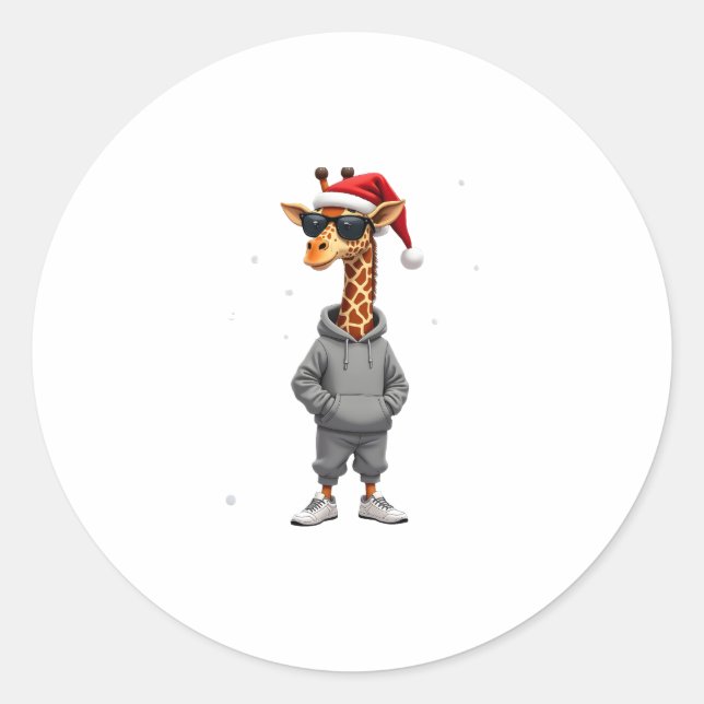 Pegatina Redonda Christmas Giraffe Santa Long Sleeve T-Shirt (1) (Anverso)