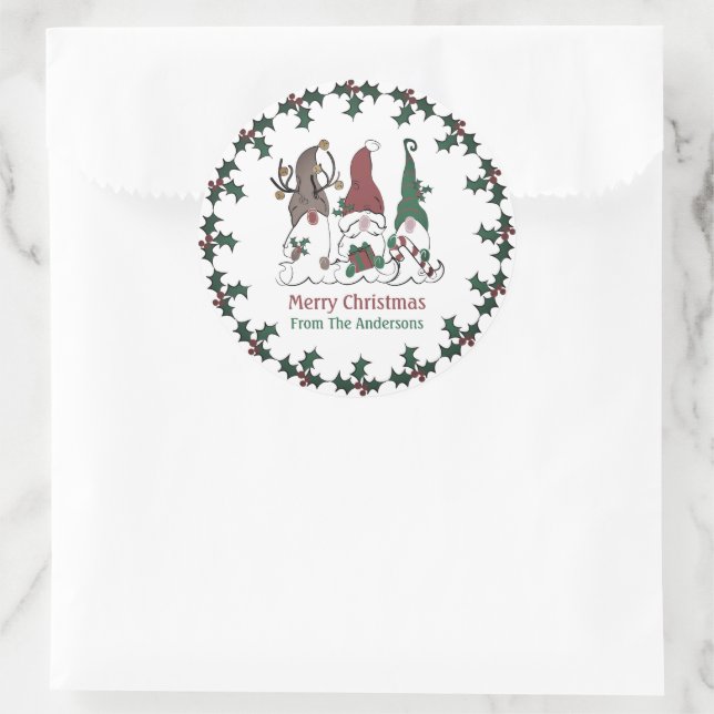 Pegatina Redonda Christmas Gnome Santa Elf Reindeer Festive Xmas (Bolso)