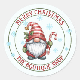 Pegatina Redonda Christmas Gnome Sticker | Editable Text Label
