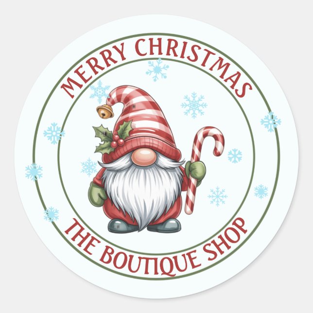 Pegatina Redonda Christmas Gnome Sticker | Editable Text Label (Anverso)