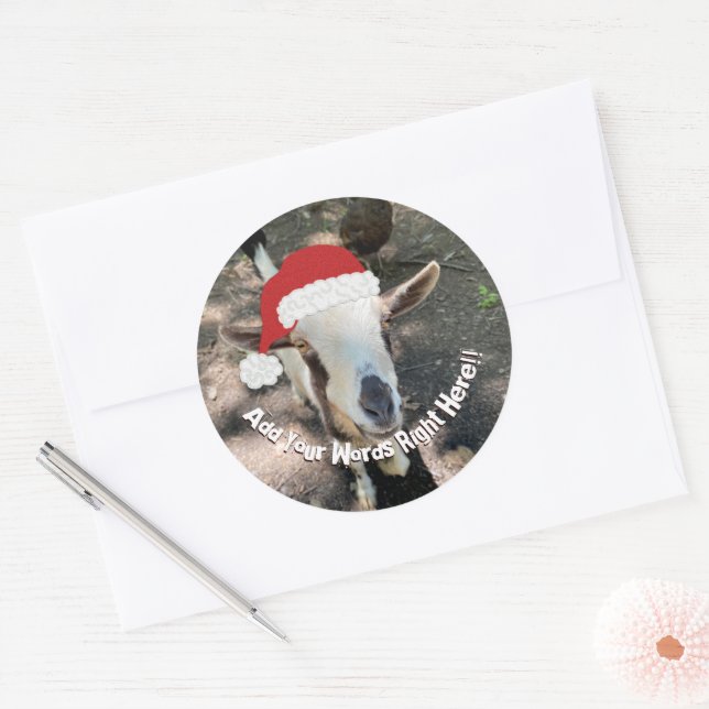 Pegatina Redonda Christmas Goat Custom Message (Sobre)