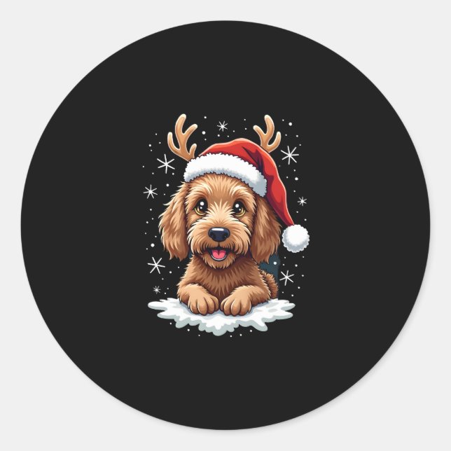 Pegatina Redonda Christmas Goldendoodle Dog Reindeer Holiday Doodle (Anverso)