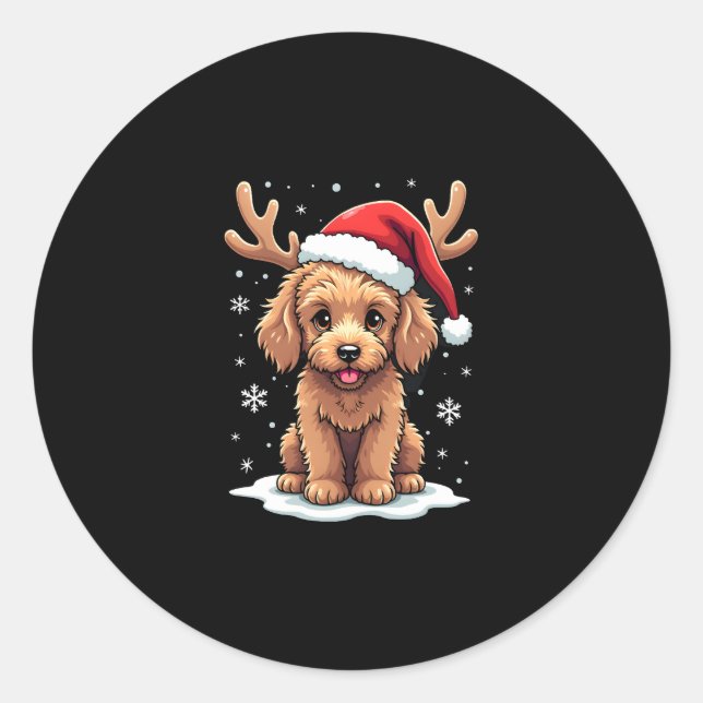 Pegatina Redonda Christmas Goldendoodle Dog Reindeer Holiday Doodle (Anverso)