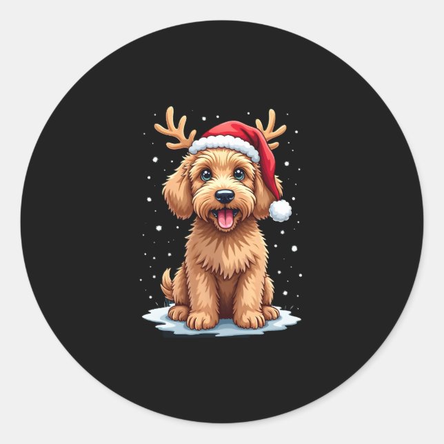 Pegatina Redonda Christmas Goldendoodle Dog Reindeer Holiday Doodle (Anverso)