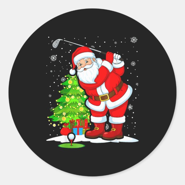 Pegatina Redonda Christmas Golf Santa Golfer Xmas Funny Christmas G (Anverso)