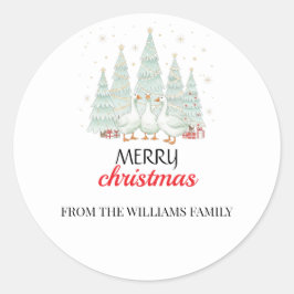 Pegatina Redonda Christmas Goose Holiday Tree Family Sticker