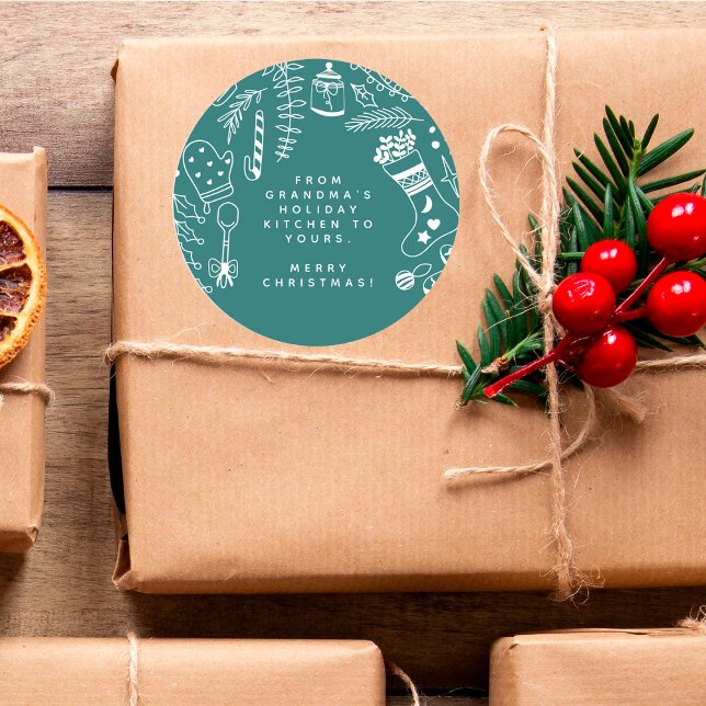 Pegatina Redonda Christmas Green Cheer Holiday Baking Hand Drawn (Subido por el creador)