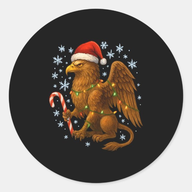 Pegatina Redonda Christmas Griffin Magic Mythical Holiday Srit Long (Anverso)