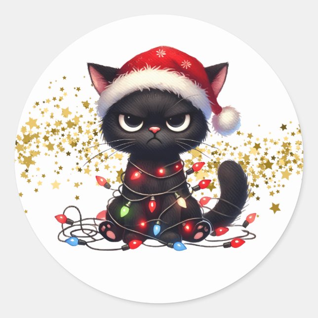 Pegatina Redonda Christmas Grumpy Cat Stickers  (Anverso)