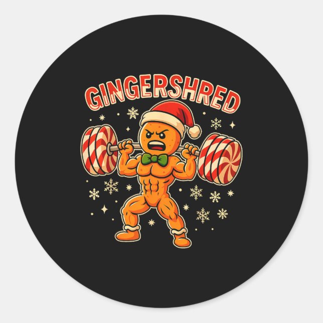 Pegatina Redonda Christmas Gym Gingerbread Gingershred Xmas Workout (Anverso)