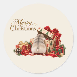 Pegatina Redonda Christmas Hamster Exploring Gifts Sticker