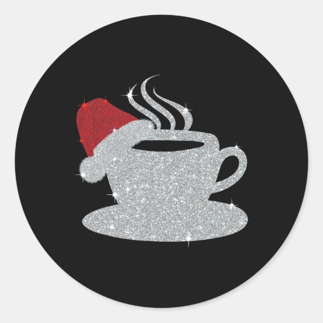 Pegatina Redonda Christmas Hot Coffee Cup Santa's Hat Xmas Holidays (Anverso)