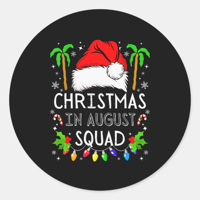 Pegatina Redonda Christmas In August Squad Funny Summer Xmas Men Wo (Anverso)