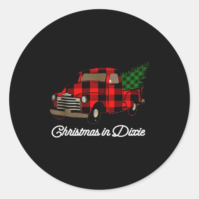 Pegatina Redonda Christmas In Dixie Down South Plaid Holiday  (Anverso)