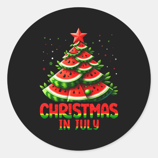 Pegatina Redonda Christmas In July Watermelon Tree Summer Mens Wome (Anverso)