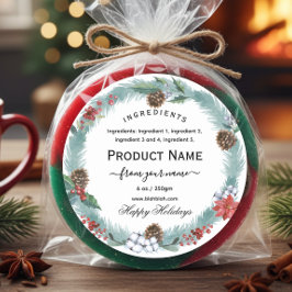 Pegatina Redonda Christmas jam ingredient Label with wreath