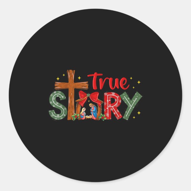 Pegatina Redonda Christmas Jesus Cross Religious Christian Xmas Tru (Anverso)