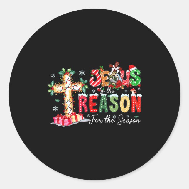 Pegatina Redonda Christmas Jesus Reason Season Xmas Christian Men W (Anverso)