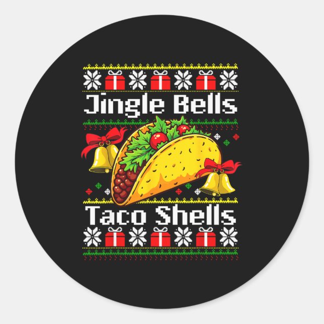 Pegatina Redonda Christmas Jingle Bells Taco Shells Funny Family Ug (Anverso)