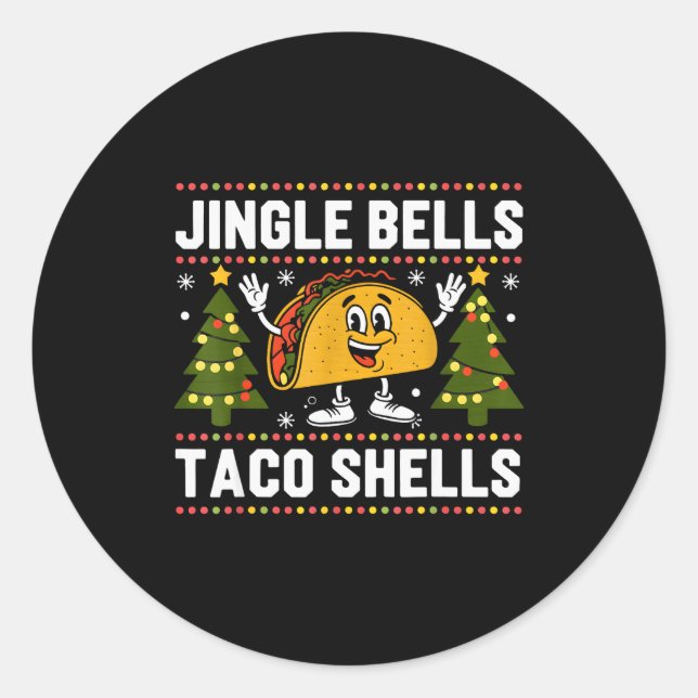 Pegatina Redonda Christmas Jingle Bells Taco Shells Funny Xmas Taco (Anverso)