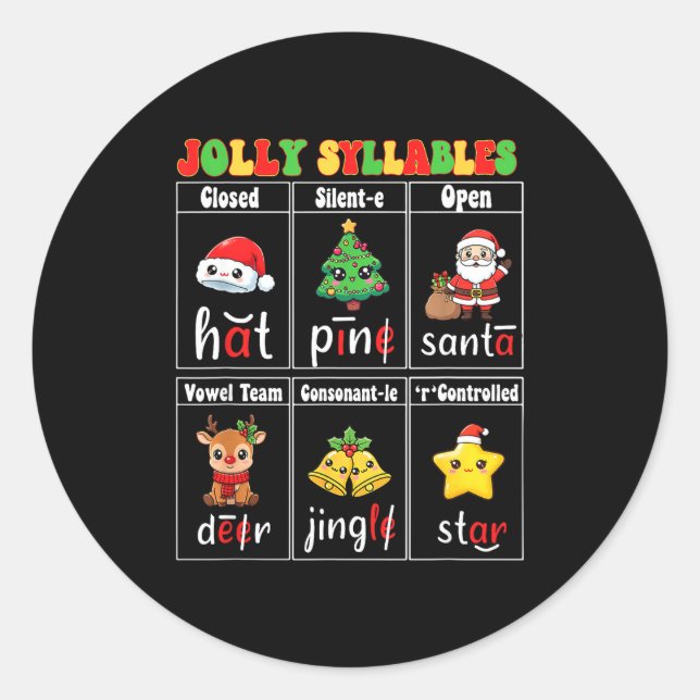 Pegatina Redonda Christmas Jolly Syllables Teacher Students Funny S (Anverso)