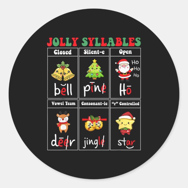 Pegatina Redonda Christmas Jolly Syllables Teacher Students Funny S (Anverso)