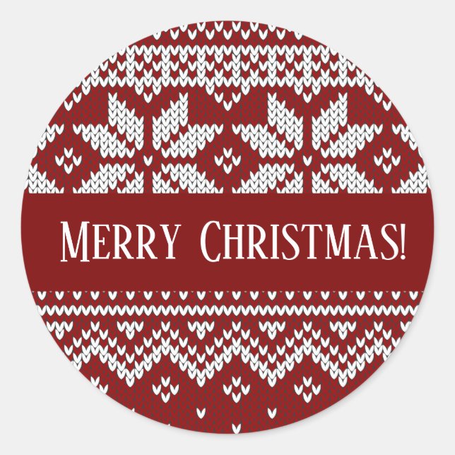Pegatina Redonda Christmas Knitted Red and White Sweater (Anverso)