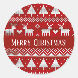 Pegatina Redonda Christmas Knitted Sweater Red and White Ornaments