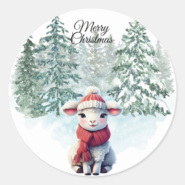 Pegatina Redonda Christmas Lamb Sticker (Anverso)