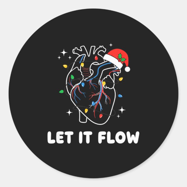 Pegatina Redonda Christmas Let It Flow Cardiac Heart Funny Nurse Ho (Anverso)