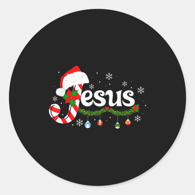 Pegatina Redonda Christmas Letter J For Jesus Christian Candy Cane  (Anverso)