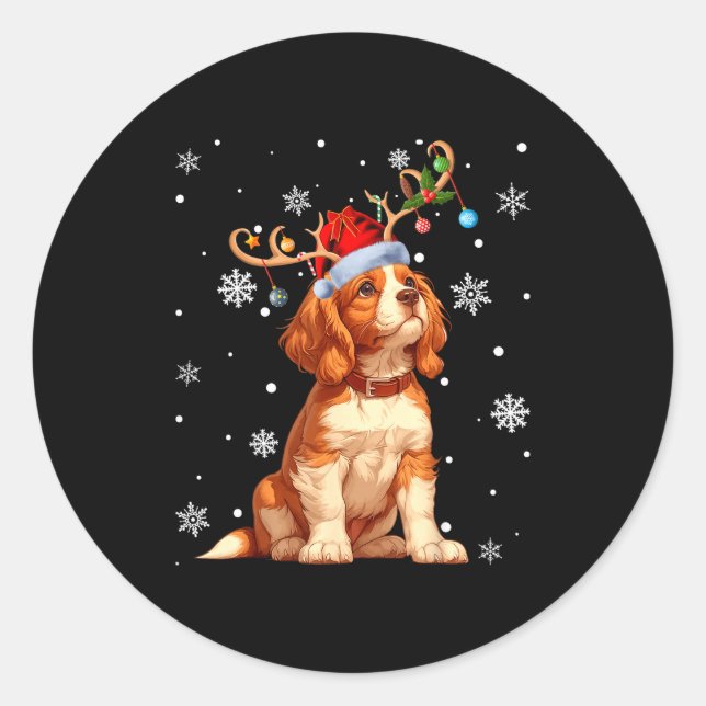 Pegatina Redonda Christmas Lights Cavalier King Charles Spaniel Xma (Anverso)