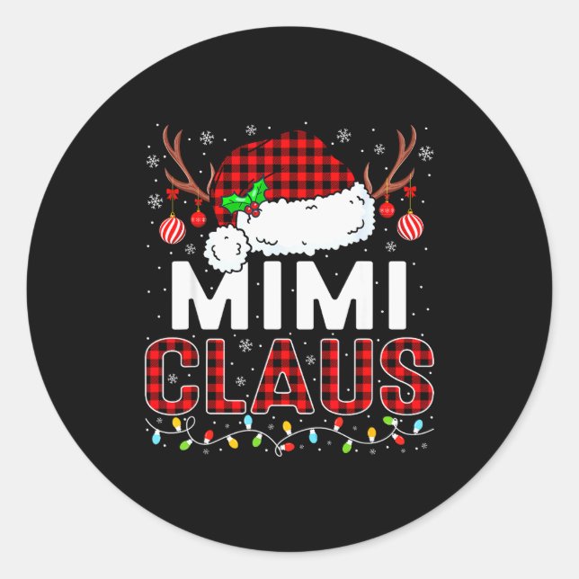 Pegatina Redonda Christmas Lights Mimi Claus Family Matching Xmas P (Anverso)