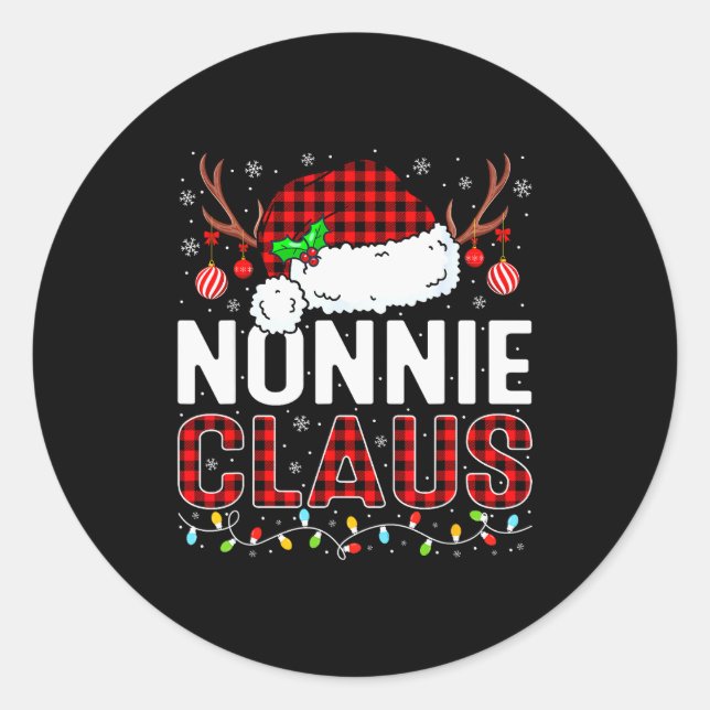 Pegatina Redonda Christmas Lights Nonnie Claus Family Matching Xmas (Anverso)