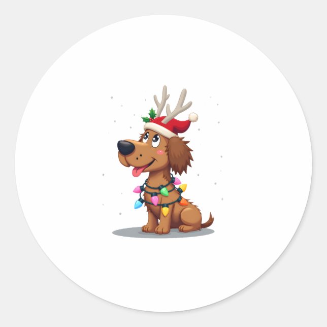 Pegatina Redonda Christmas Lights Soft Coated Wheaten Terrier Dog T (Anverso)
