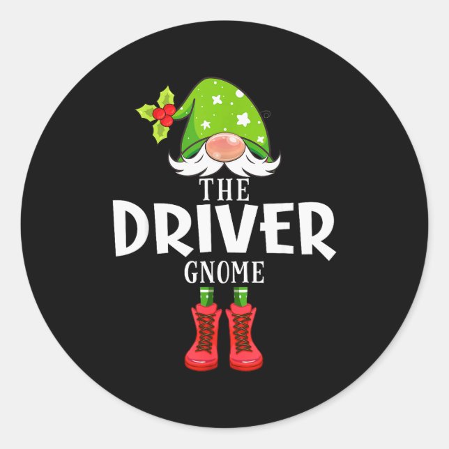 Pegatina Redonda Christmas Matching Family The Driver Gnome  (Anverso)