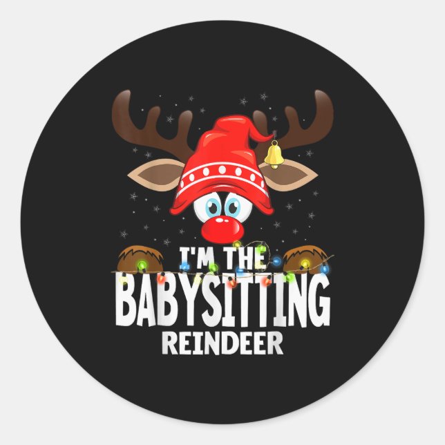 Pegatina Redonda Christmas Matching I'm The Babysitting Reindeer  (Anverso)