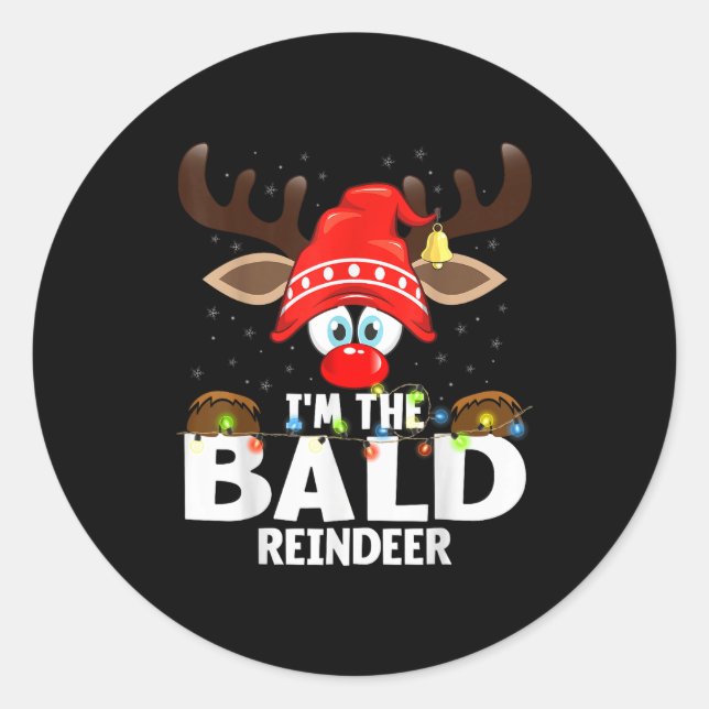 Pegatina Redonda Christmas Matching I'm The Bald Reindeer  (Anverso)