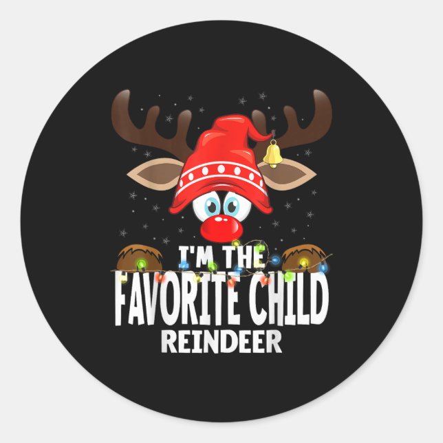 Pegatina Redonda Christmas Matching I'm The Favorite Child Reindeer (Anverso)